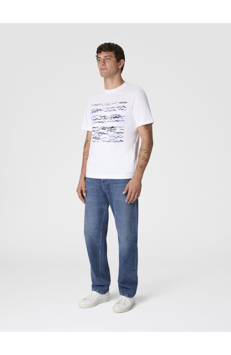 UM Crew-neck Cotton T-shirt With Wave Print And Logo, Alternate, color, White & Blue