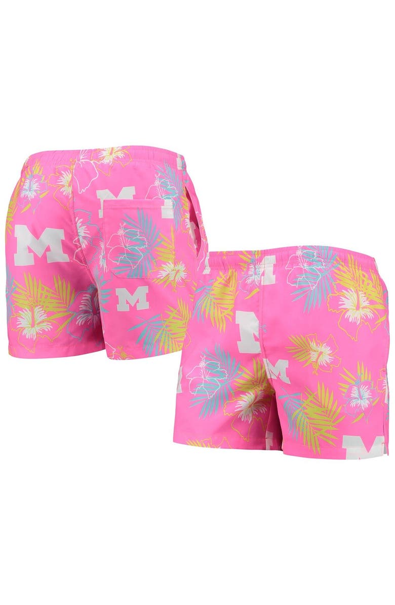 FOCO Men's FOCO Pink Michigan Wolverines Neon Floral Swim Trunks, Alternate, color, 