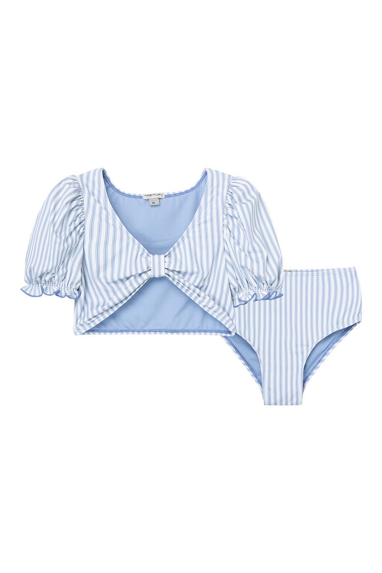 Habitual Kids' Puff Sleeve Stripe Two-Piece Swimsuit, Main, color, STRIPE