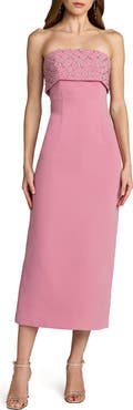 Mac Duggal Women’s Strapless Crepe Midi Dress with Rhinestone Embellished Bodice