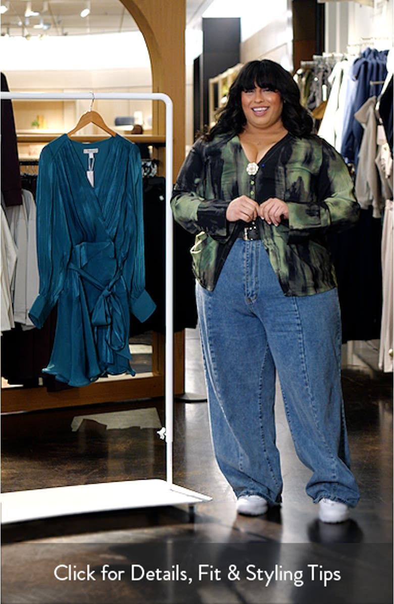 Myra Metallic Long Sleeve Chiffon Faux Wrap Dress, sales video thumbnail