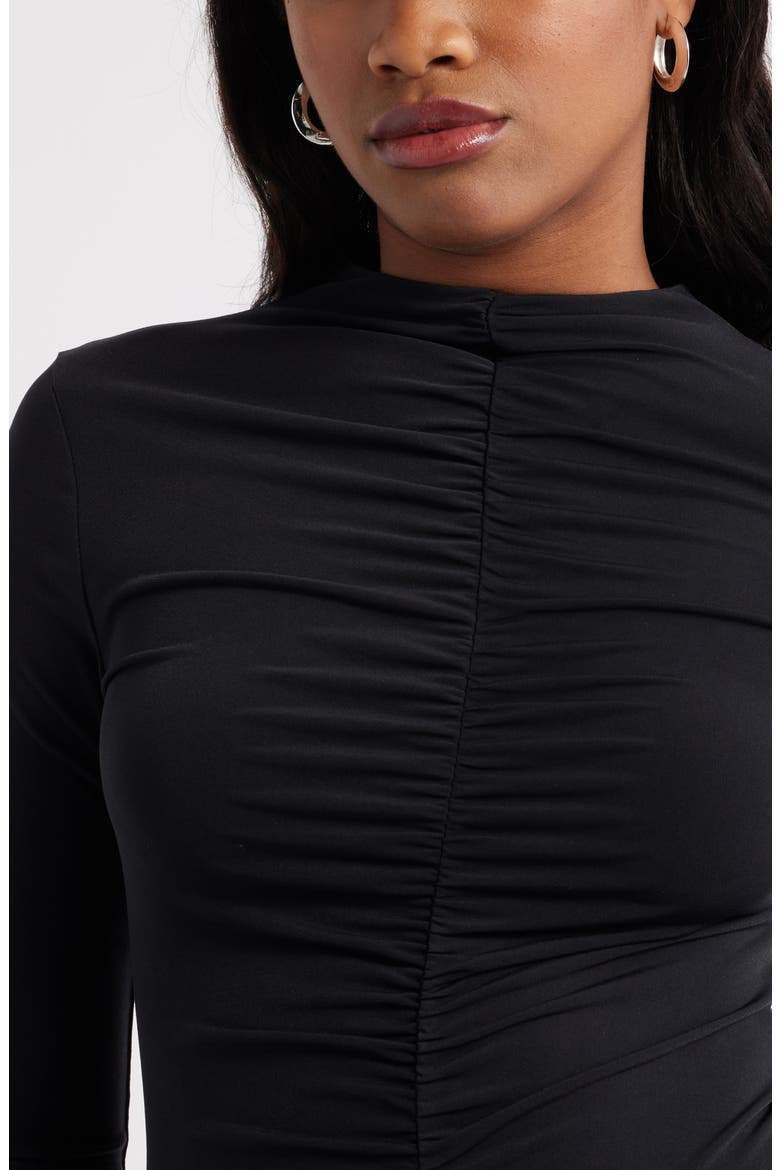 Shirred Mock Neck Top, Alternate, color, BLACK