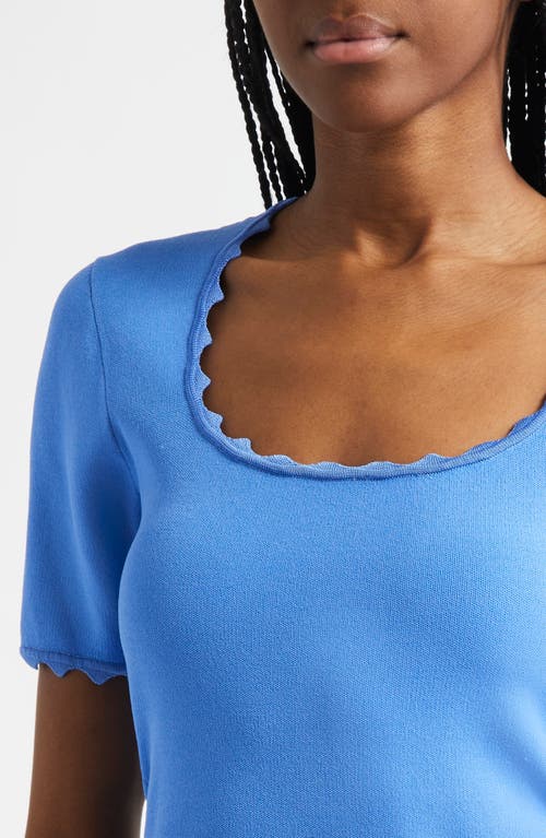 Shop Emporio Armani Scallop Scoop Neck Knit Top In Periwinkle