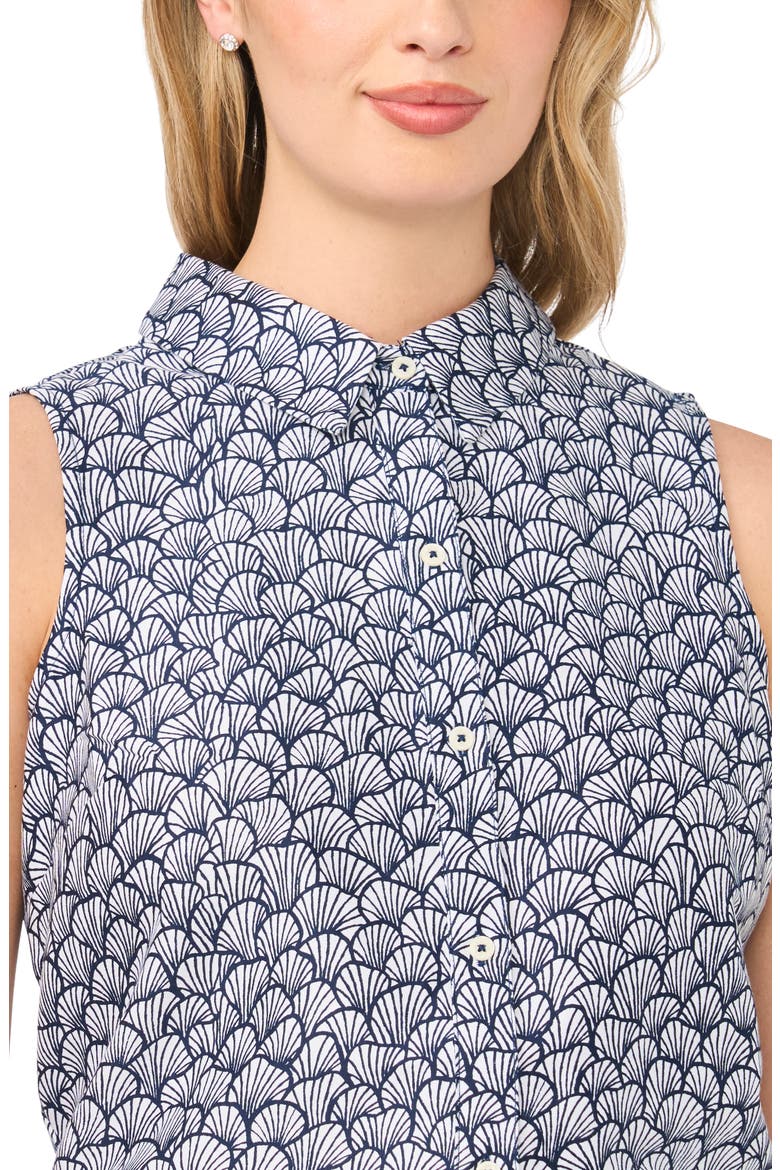 Shell Print Stretch Cotton Button-Up Top, Alternate, color, CLASSIC NAVY