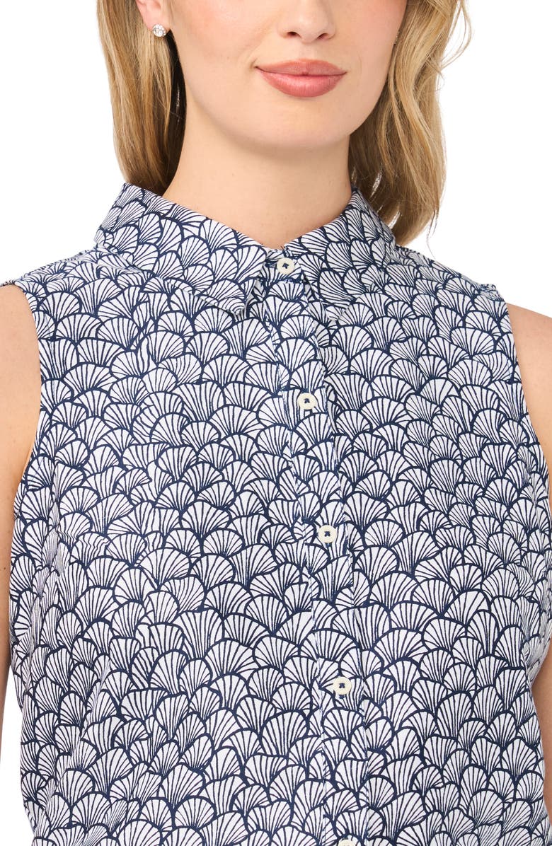 CeCe Shell Print Stretch Cotton Button-Up Top, Alternate, color, Classic Navy