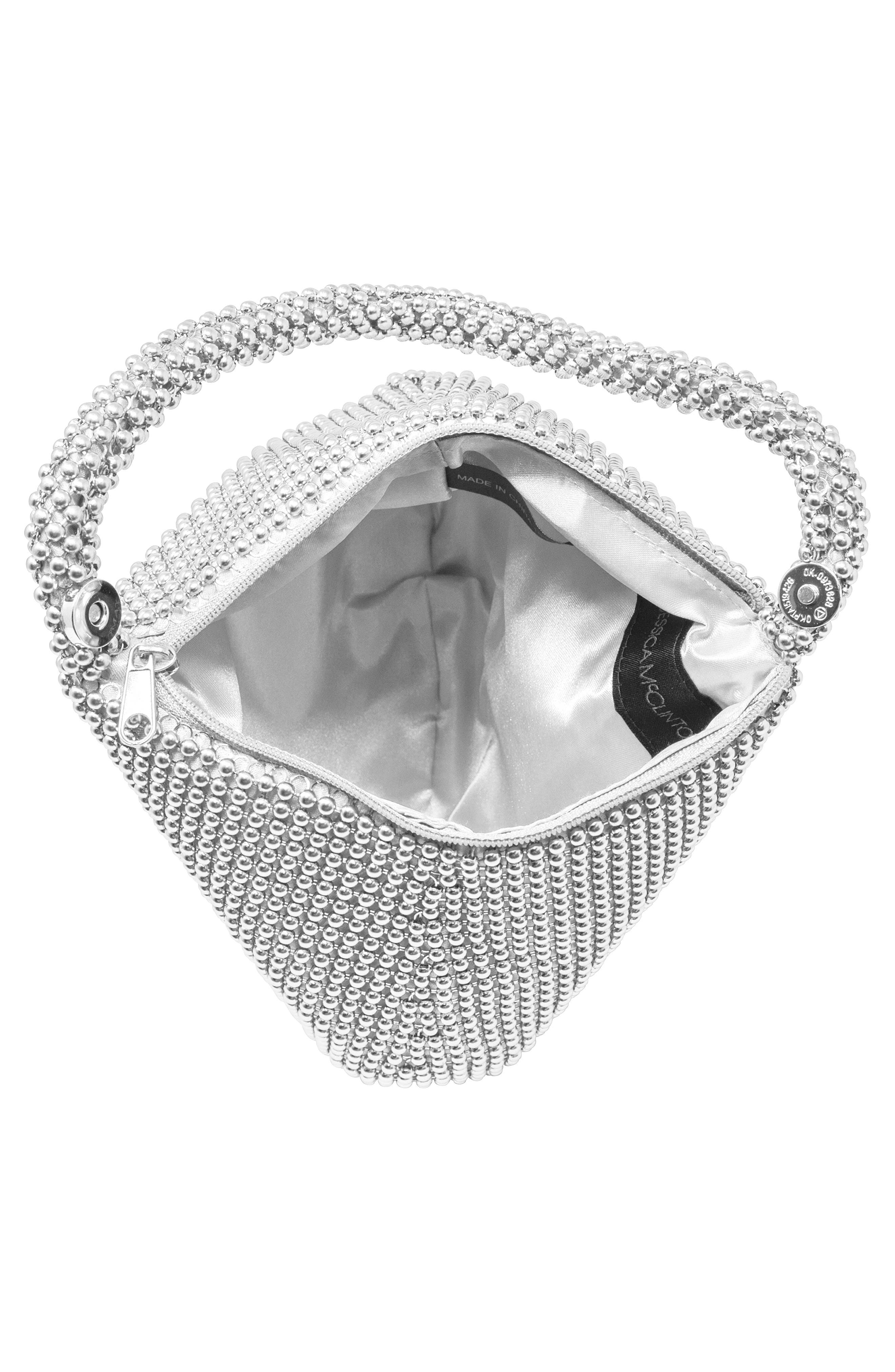 Jessica McClintock Staci Beaded Mesh Wristlet, Alternate, color, 42N Silver