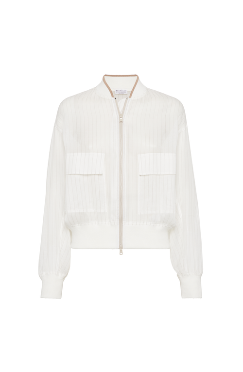 Brunello Cucinelli Pinstriped Cotton Gauze Bomber Jacket