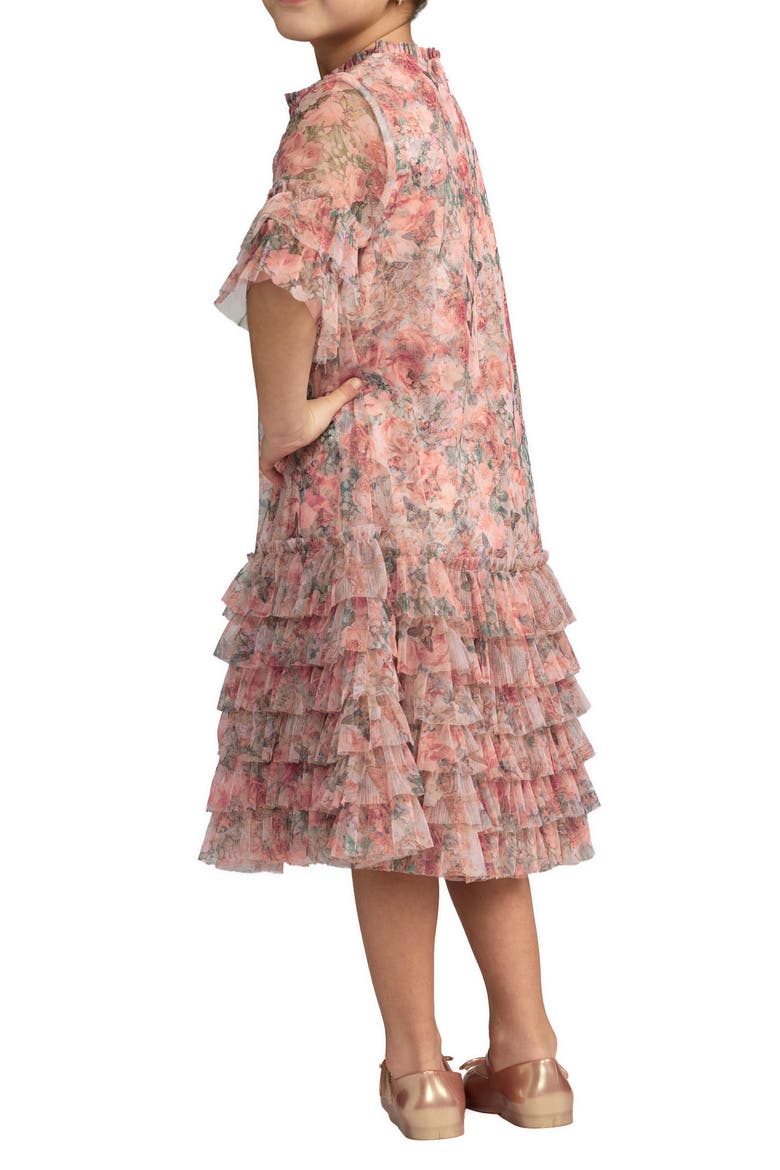 Girls Floral Printed Short Sleeve Ruffle Dress, Alternate, color, Pink Multi