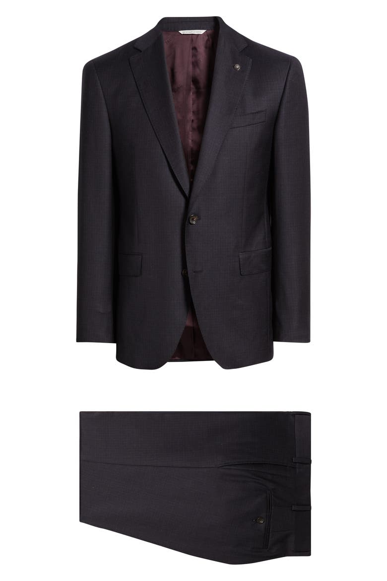 Esprit Burgundy Box Check Super 130s Wool Suit, Main, color, BURGUNDY