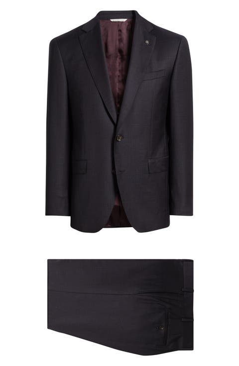 Esprit Burgundy Box Check Super 130s Wool Suit (Short, Regular & Long)