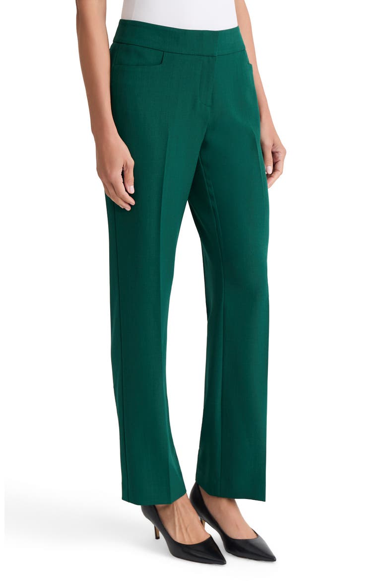 Flat Front Straight Leg Trousers, Alternate, color, EVERGREEN