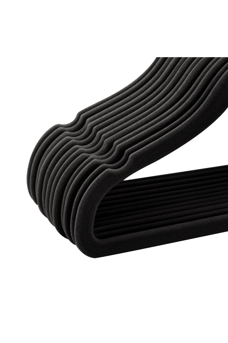 50 Piece Kids Non-Slip Velvet Cloths Hangers with Notched Shoulders, Alternate, color, Black