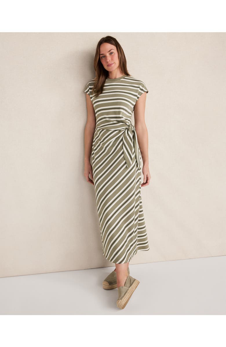 Haven Well Within Organic Cotton Interlock Stripe Midi Knot Dress, Main, color, Vetiver Multi