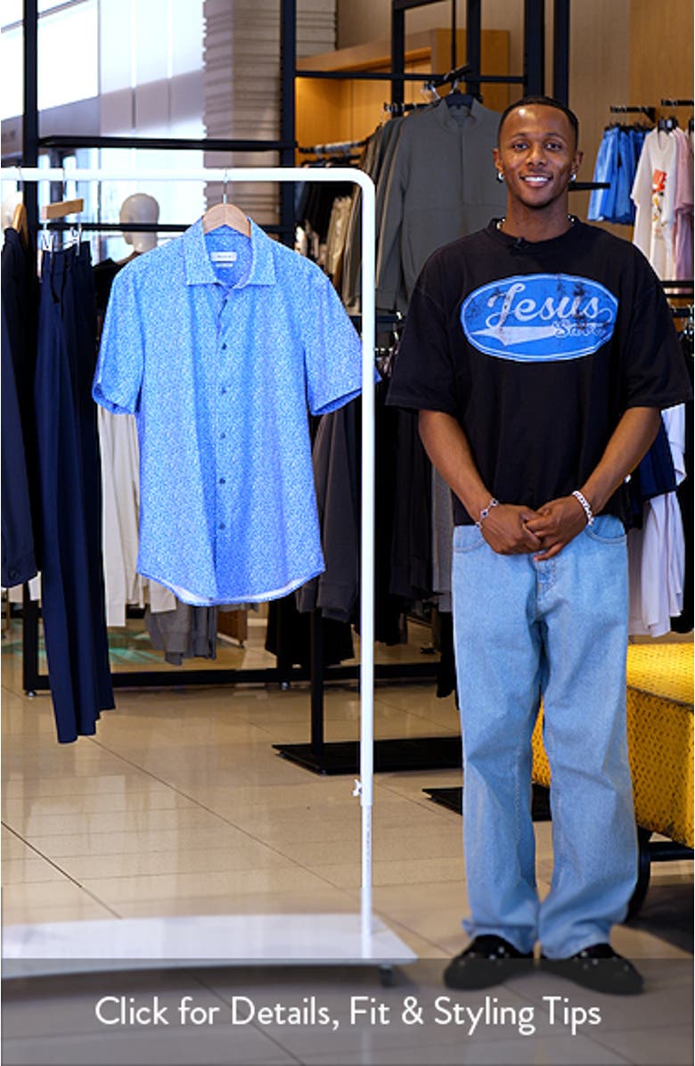 Miles OoohCotton<sup>®</sup> Leaf Print Short Sleeve Button-Up Shirt, sales video thumbnail