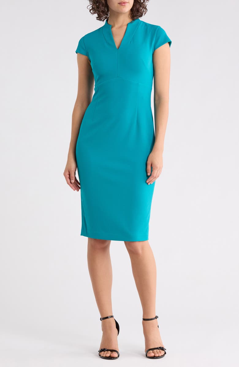 Calvin Klein Split Neck Midi Dress, Main, color, Lagoon