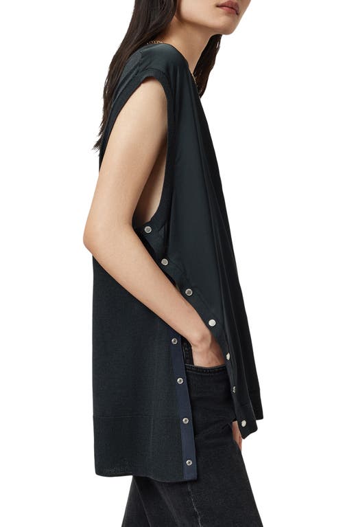 Allsaints Bern Side Snap Mixed Media Sweater Tank In Black