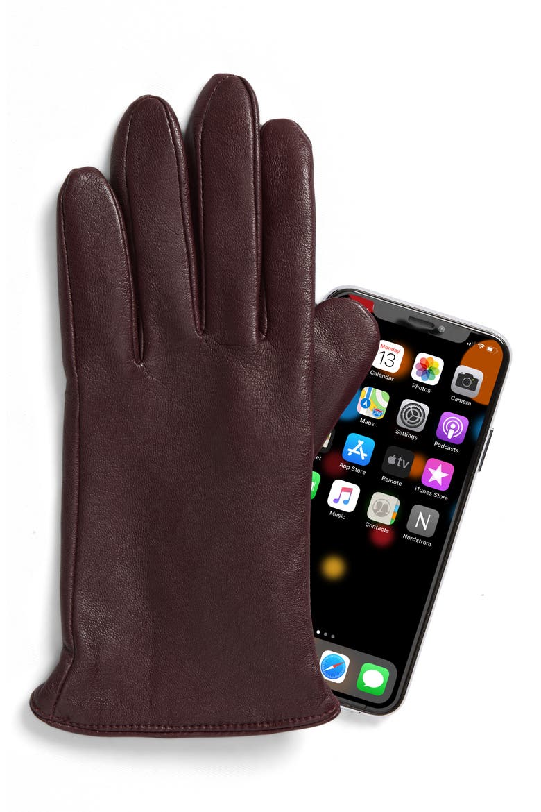 Leather Touchscreen Gloves, Alternate, color, PINOT