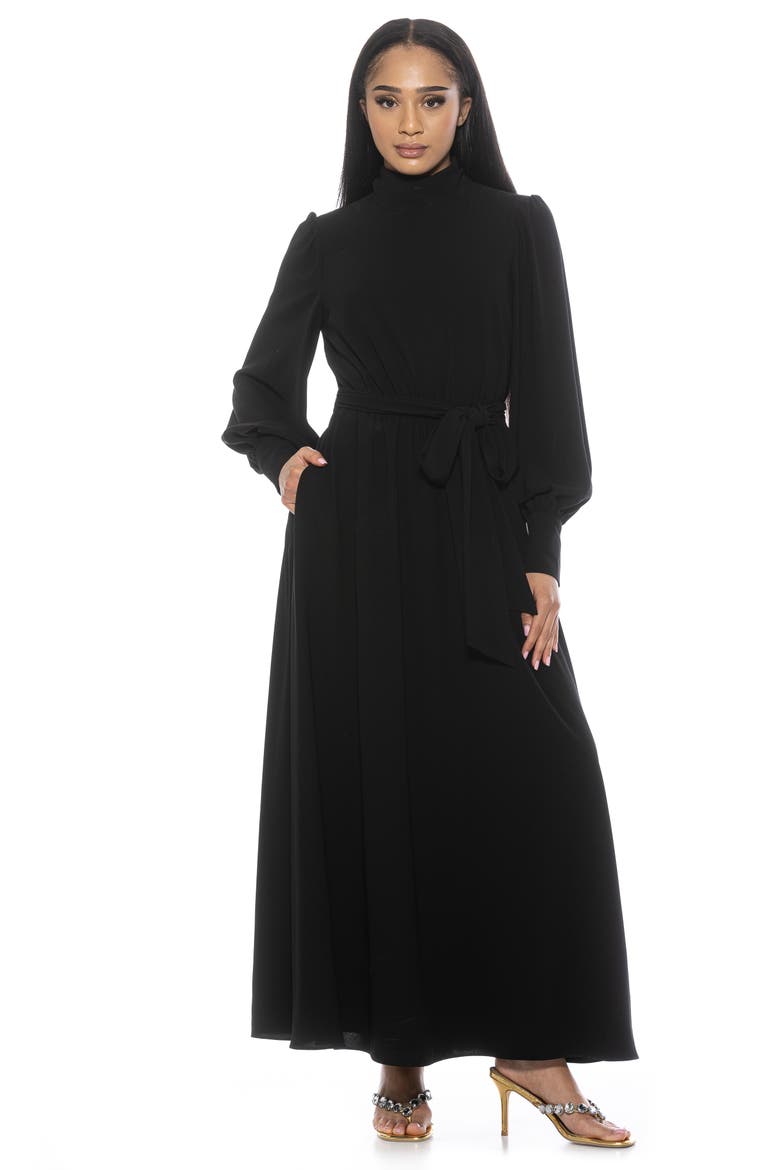 Saliah Mockneck Blouson Sleeve Dress, Alternate, color, BLACK