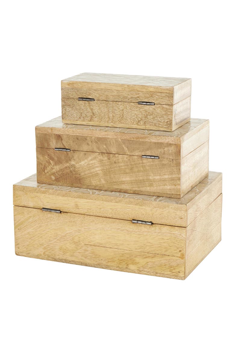 Mango Wood Set of 3 Decorative Boxes, Alternate, color, BROWN