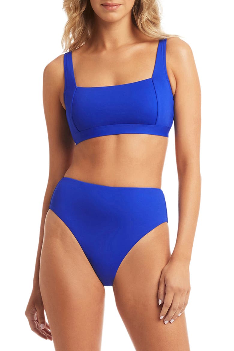 Square Neck Bralette Bikini Top, Main, color, COBALT