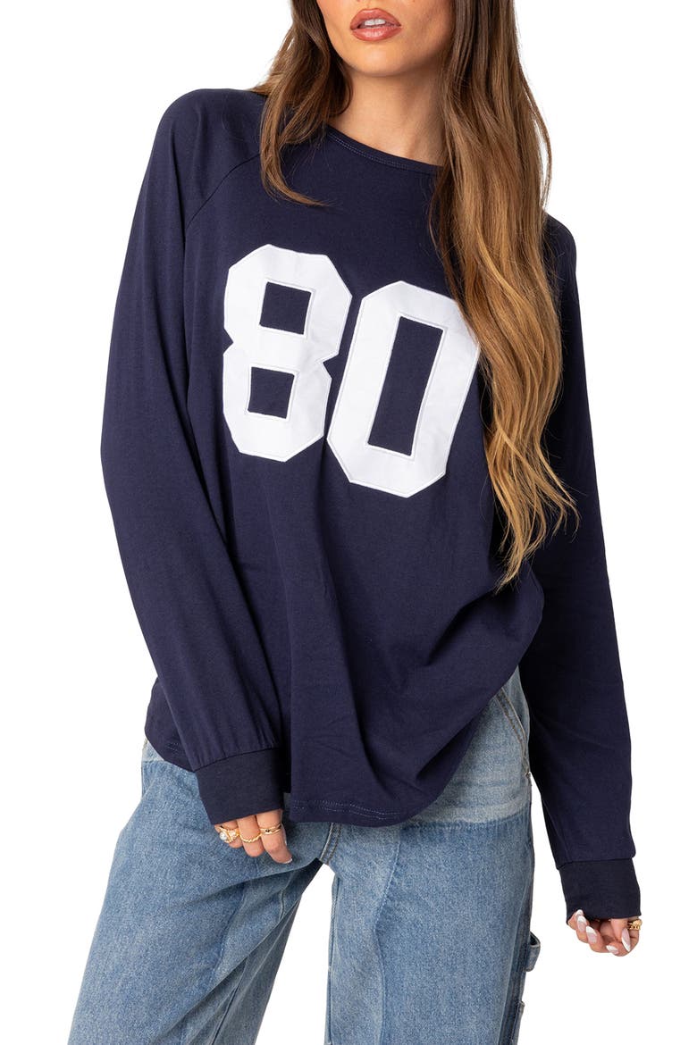 80 Oversize Long Sleeve Cotton Graphic T-Shirt, Main, color, NAVY