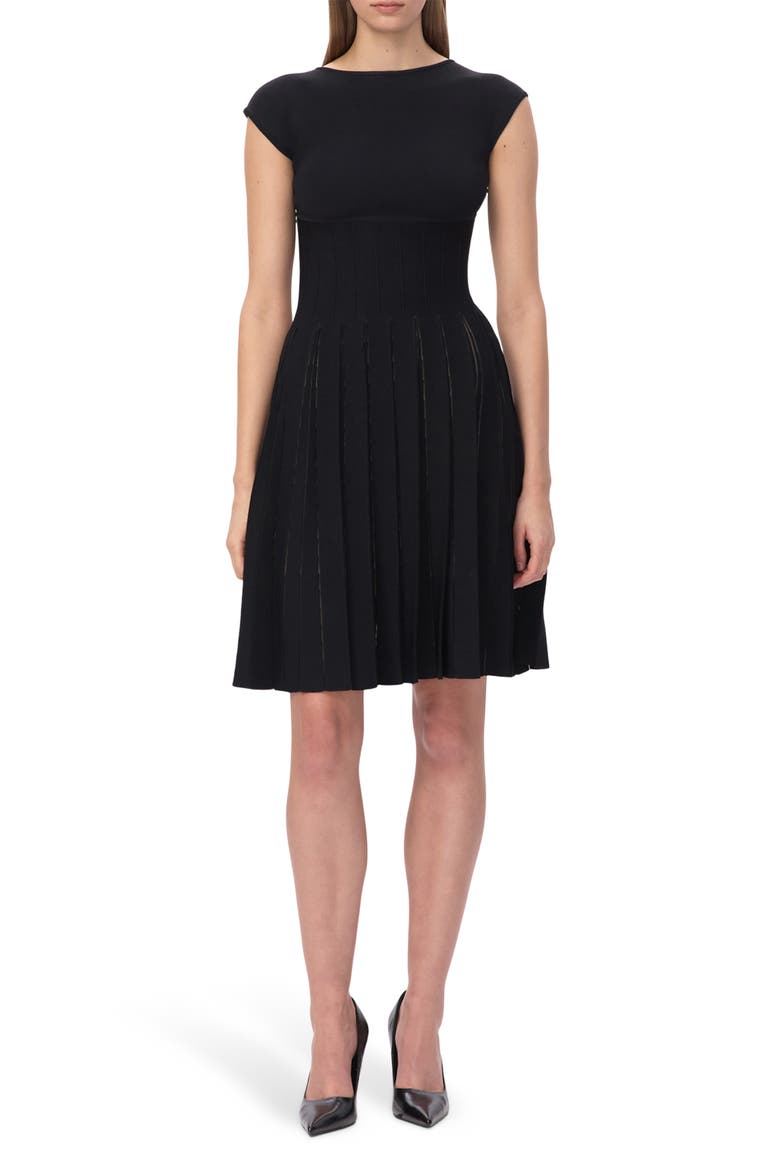 The Annabel Boat Neck Pleated Minidress, Main, color, BLACK 001