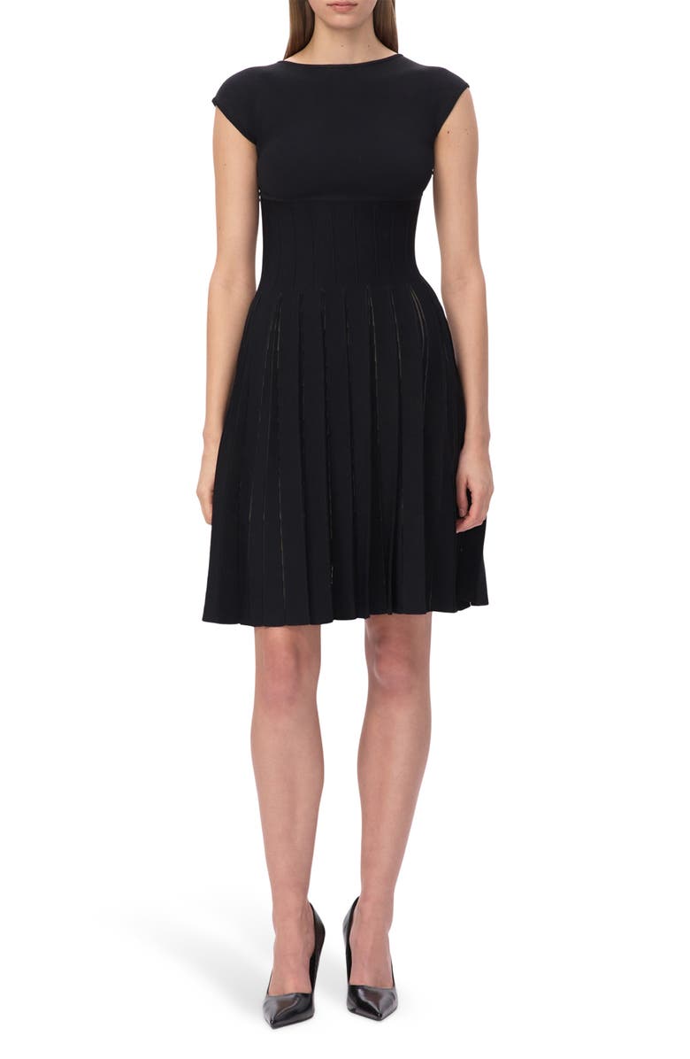 Herve Leger The Annabel Boat Neck Pleated Minidress, Main, color, Black 001