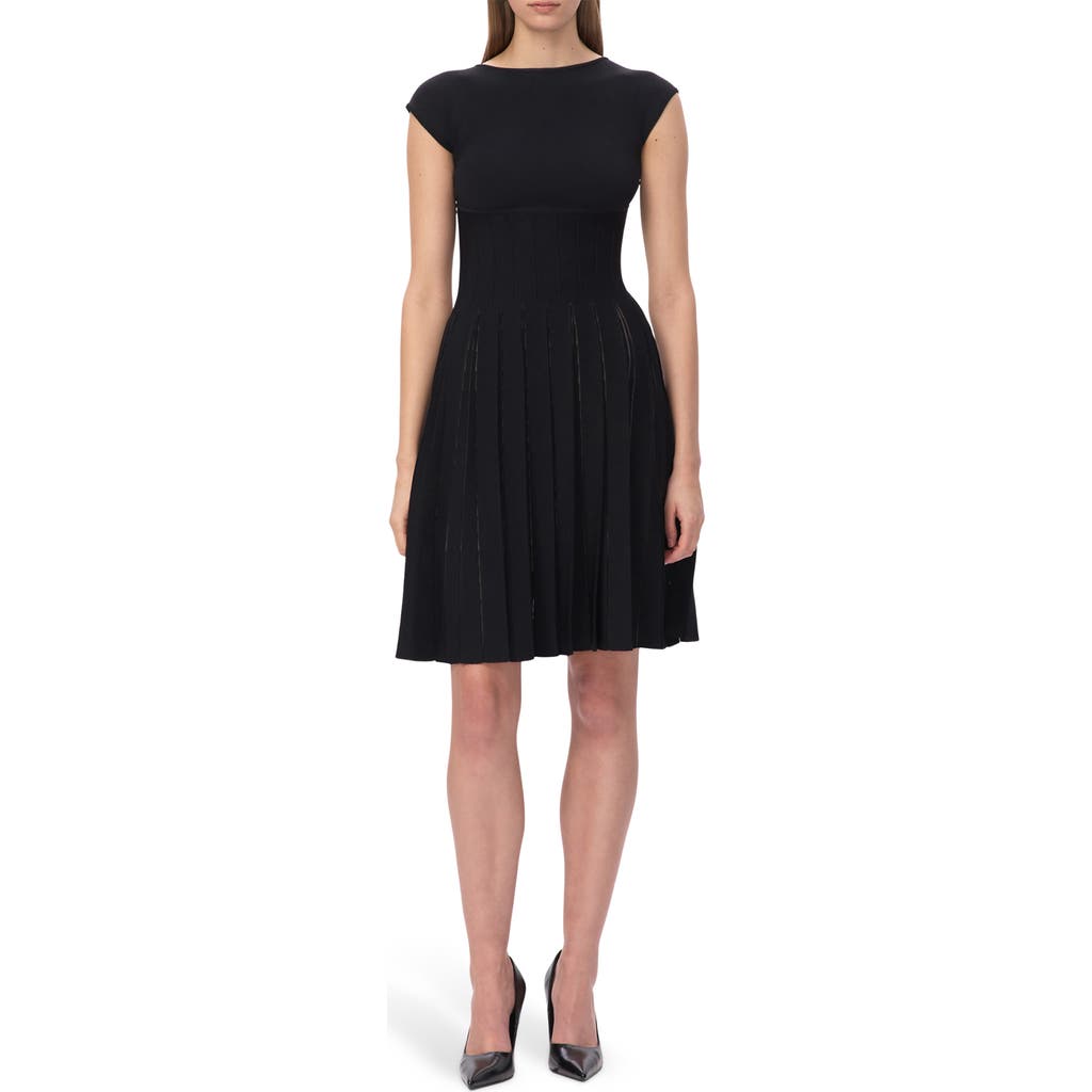 Herve Leger The Annabel Boat Neck Pleated Minidress In Black