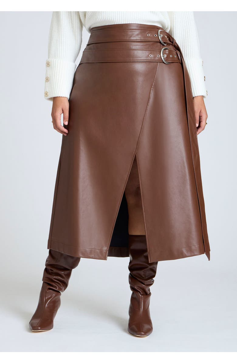 ELOQUII Double Belt Wrap Faux Leather Skirt, Alternate, color, Rocky Road