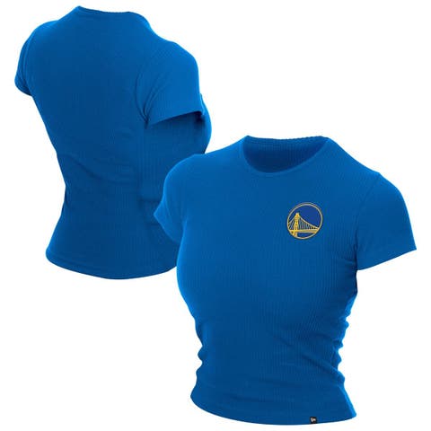 Women's New Era  Blue Golden State Warriors Leisure Collection Baby Doll Cropped T-Shirt