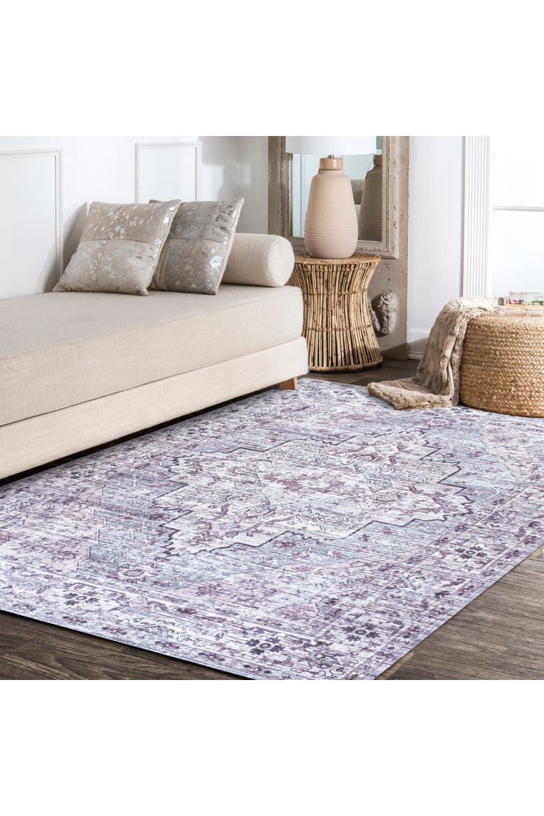 Didim Boho Medallion Machine-Washable Area Rug, Alternate, color, Gray/Purple