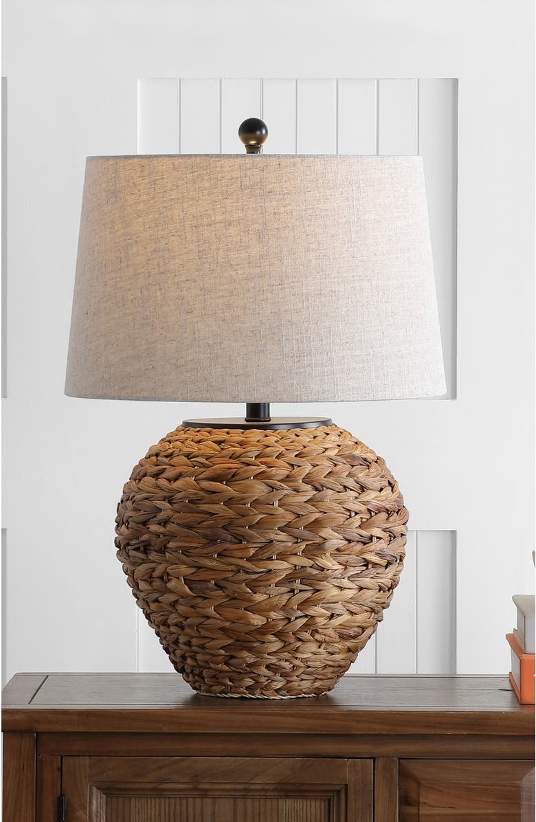 JONATHAN Y Alaro Farmhouse Coastal Water Hyacinth Basket LED Table Lamp, Alternate, color, Natural