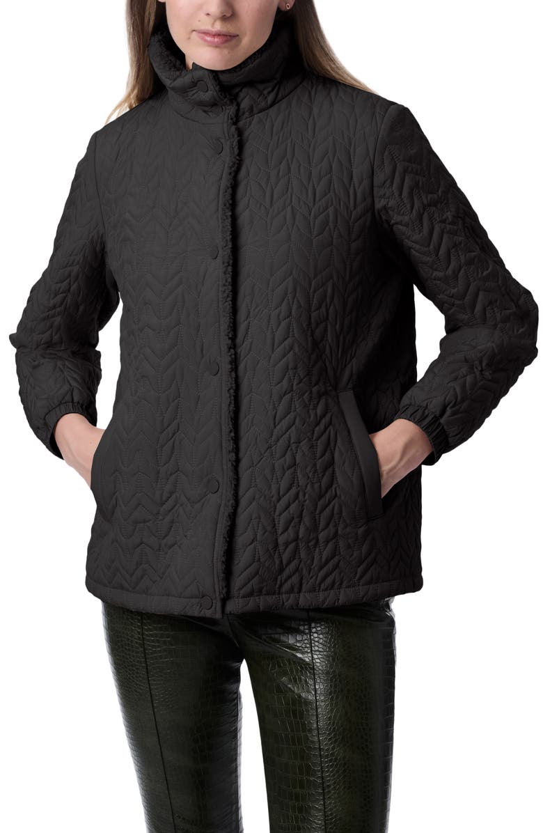 Bernardo Quilted Jacket with Faux Shearling Collar, Alternate, color, Black