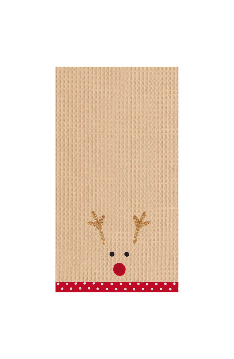 C&F Home Christmas Holiday Reindeer Face 100% Cotton Waffle Weave Dishtowel, Main, color, Brown
