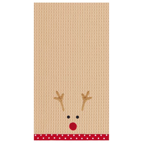 Christmas Holiday Reindeer Face 100% Cotton Waffle Weave Dishtowel