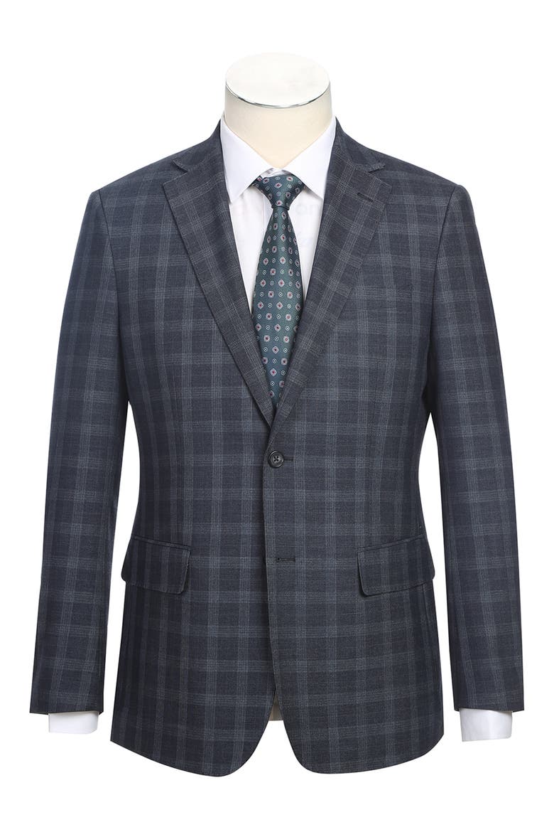 Plaid Two Button Notch Lapel Suit, Alternate, color, BLUE
