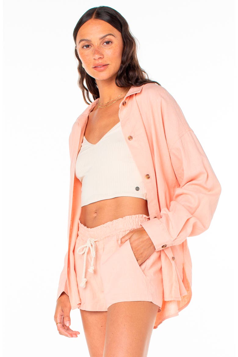 Morning Time Linen Blend Button-Up Shirt, Alternate, color, ROSE CLOUD SOLID