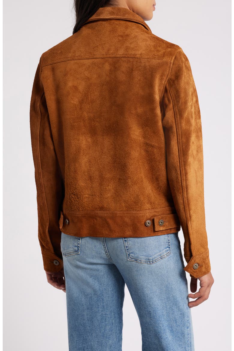 Roughout Cowhide Suede Trucker Jacket, Alternate, color, SADDLE