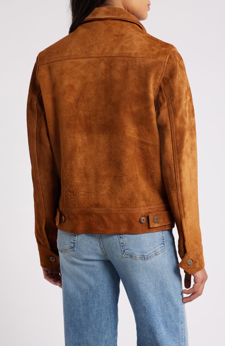 Schott NYC Roughout Cowhide Suede Trucker Jacket, Alternate, color, Saddle