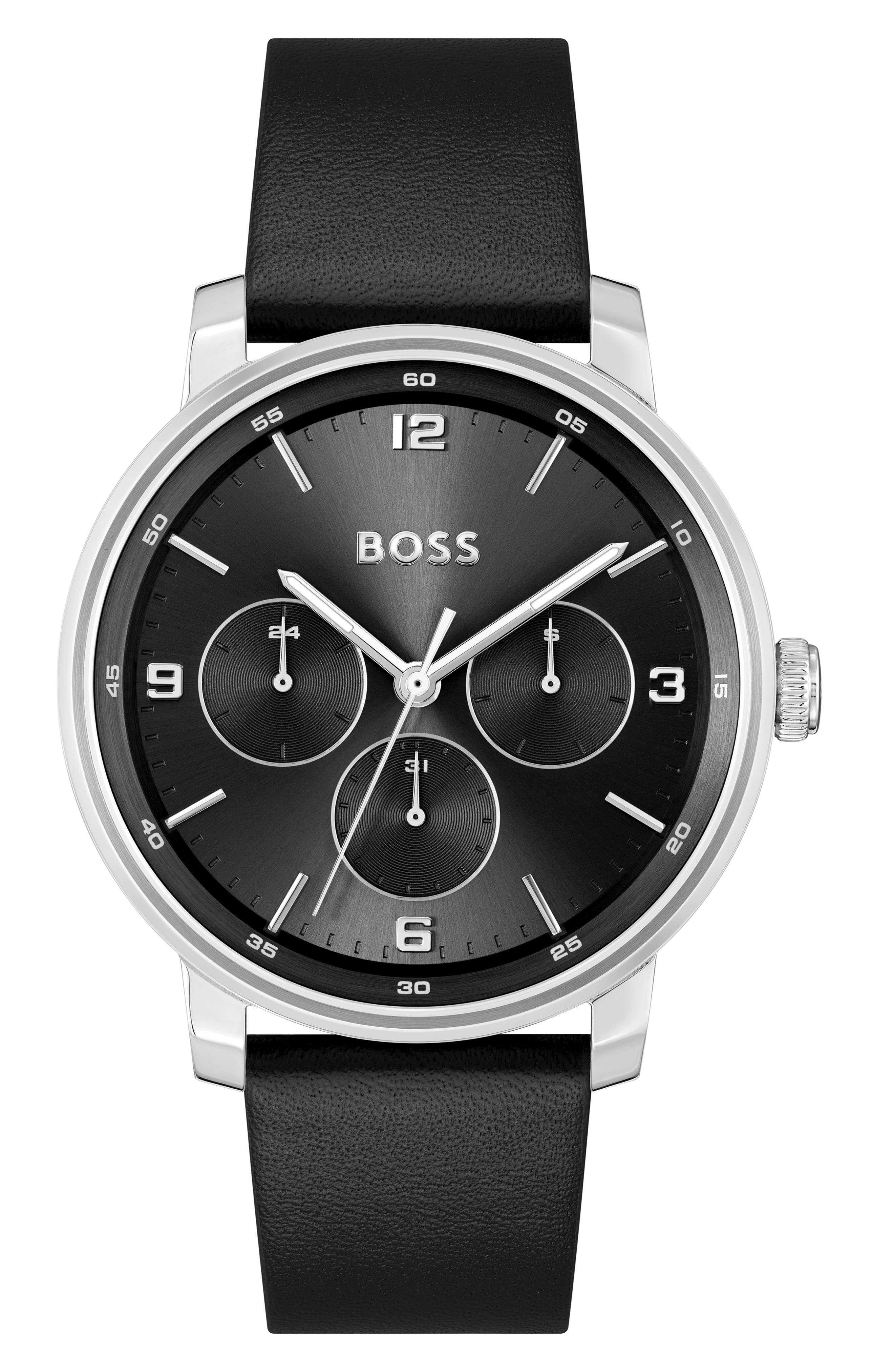 BOSS Contender Leather Strap Watch, 44mm