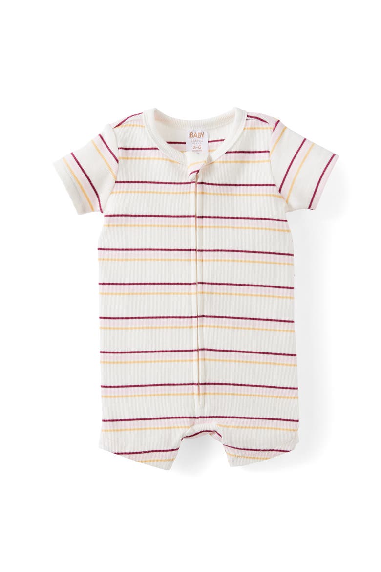 The Billie Short Sleeve Zip Romper, Main, color, Vanilla-Tea Party Pink Max