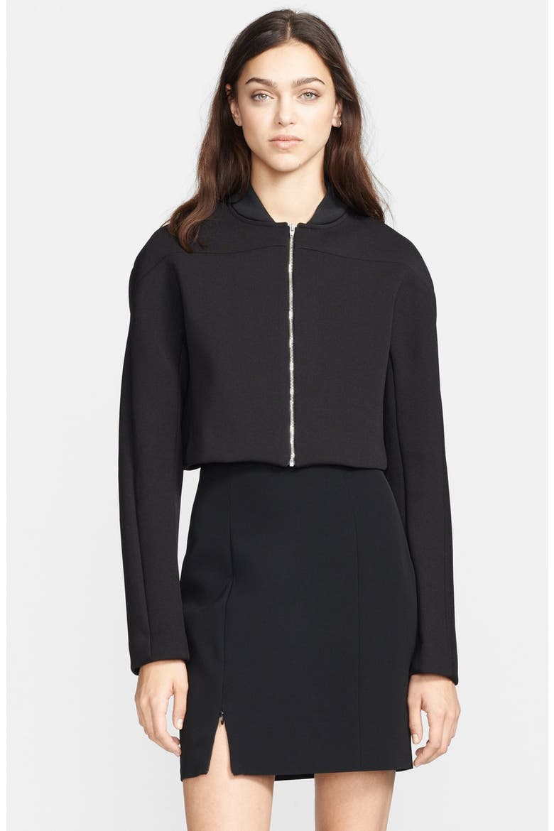 T by Alexander Wang Crop Neoprene Bomber Jacket, Main, color, BLACK