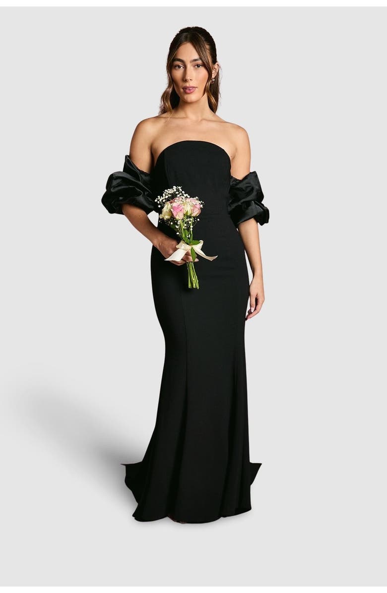 Coast Puff Sleeve Bardot Fishtail Maxi Dress, Main, color, Black