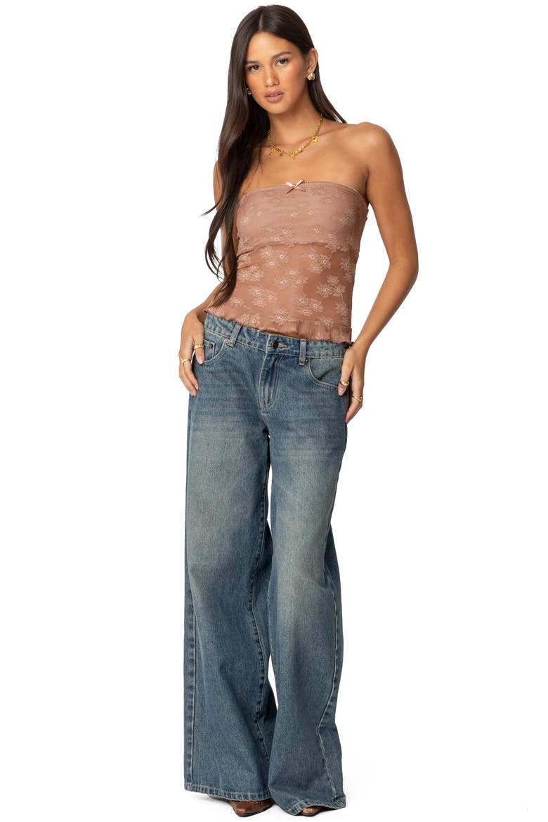 Ballet Floral Lace Crop Tube Top, Alternate, color, BROWN