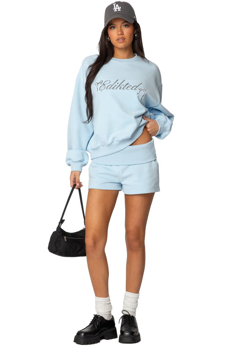 Foldover Sweat Shorts, Alternate, color, LIGHT-BLUE