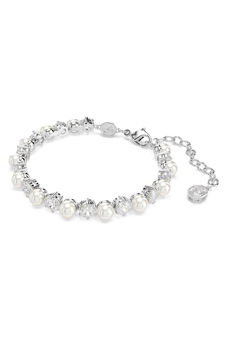 Matrix Faux Pearl & Crystal Bracelet, Necklace & Earrings Set, Alternate, color, SILVER/ WHITE