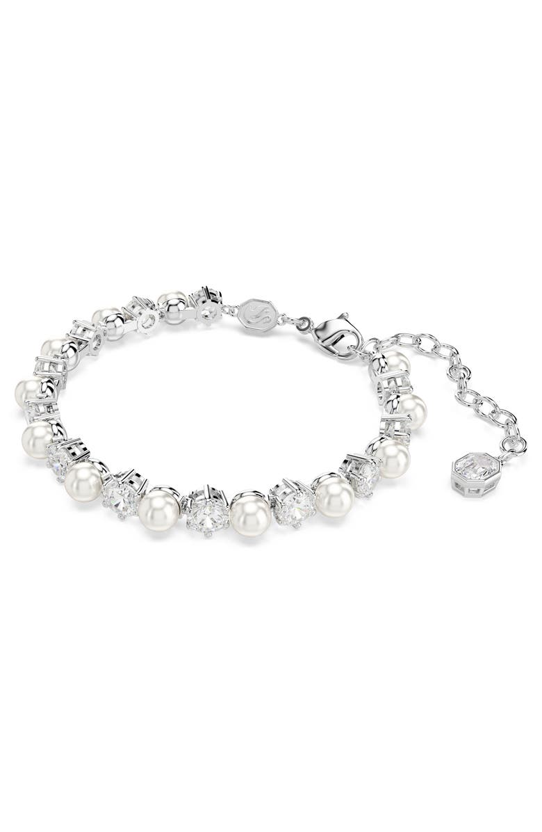 Swarovski Matrix Faux Pearl & Crystal Bracelet, Necklace & Earrings Set, Alternate, color, Silver/ White