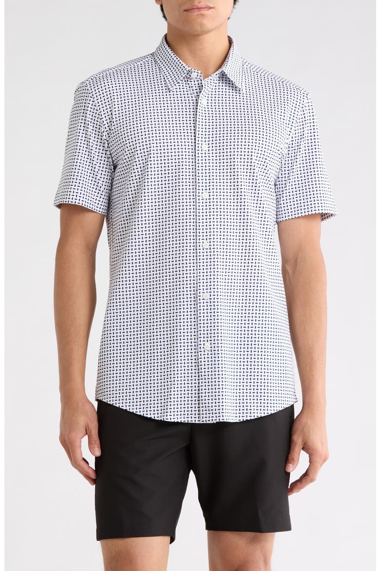 Roan Slim Fit Short Sleeve Button-Up Shirt, Main, color, DARK BLUE