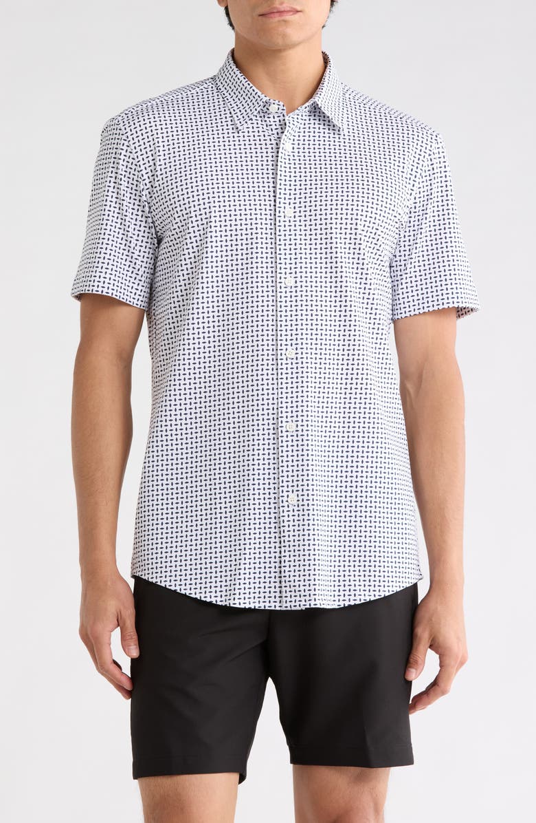 BOSS Roan Slim Fit Short Sleeve Button-Up Shirt, Main, color, Dark Blue