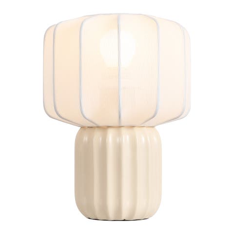 Leola Modern Contemporary Ceramic Fluted Mini with Ribbed Cocoon Pumpkin Shade LED Table Lamp